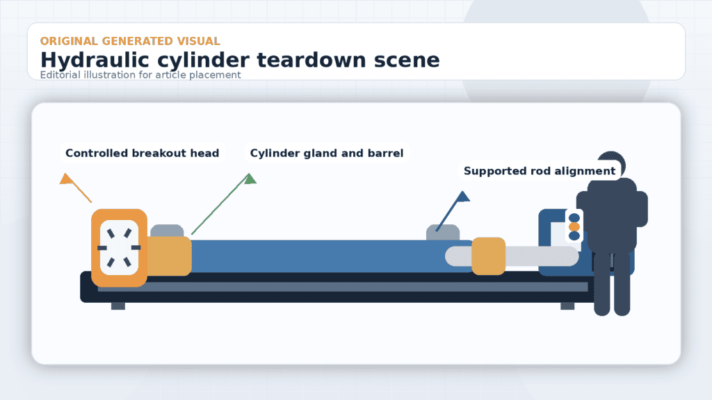 Diagram of hydraulic cylinder components including controlled breakout head and gland barrel.
