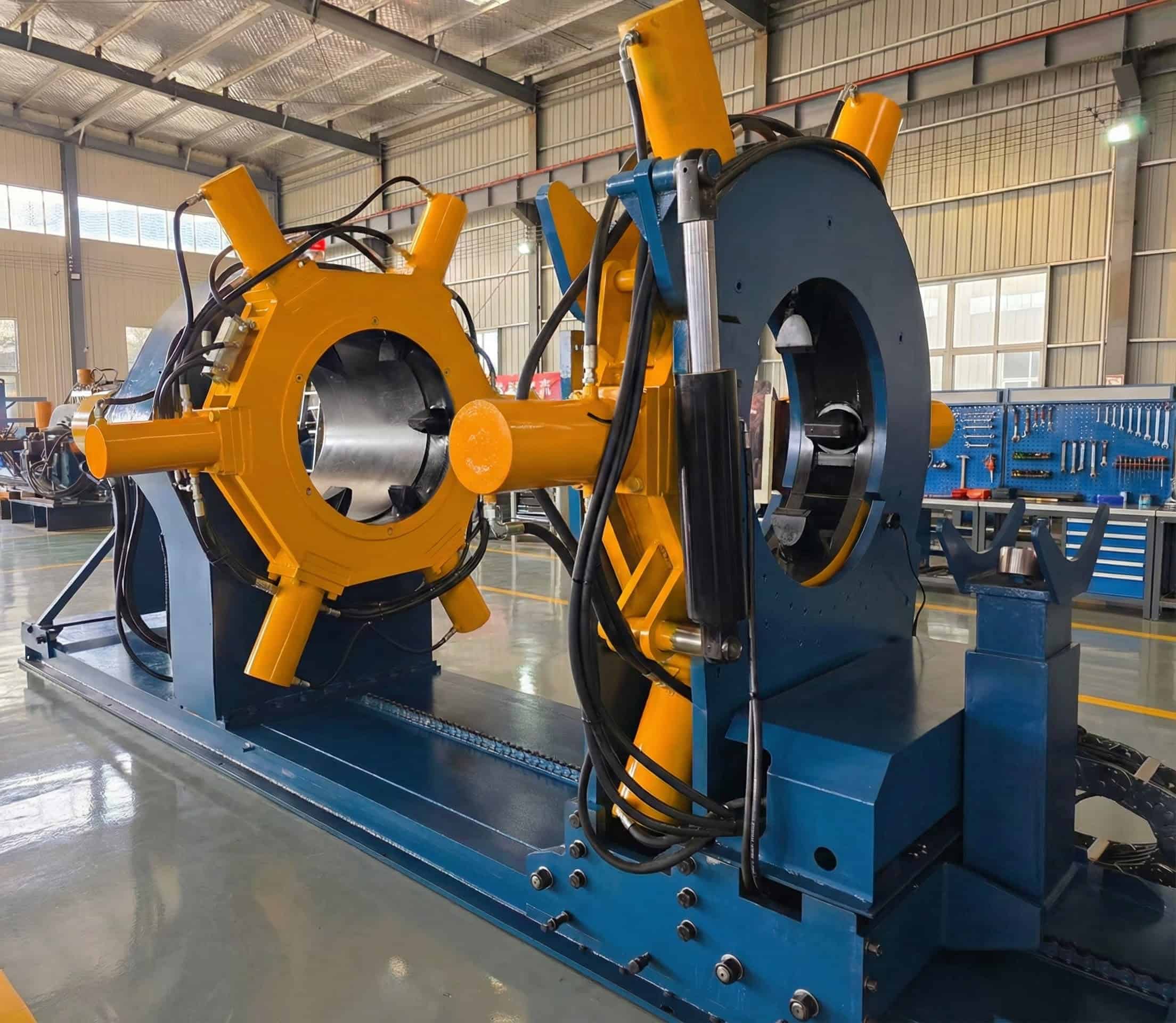 Bucking unit used in oilfield drilling with hydraulic controls and robust construction.